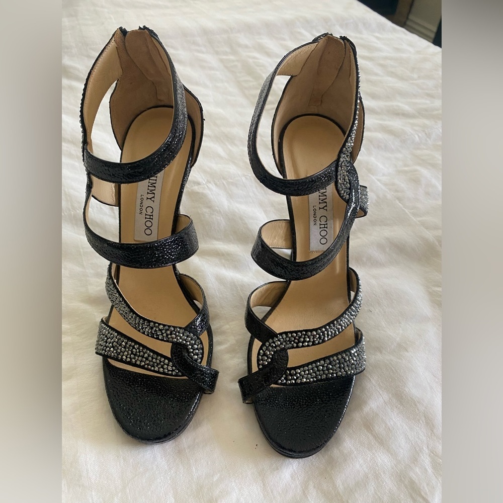 ✨ Jimmy Choo Black Strappy Platform Heels – Size 39.5 (US 9.5) ✨ - Picture 2 of 11